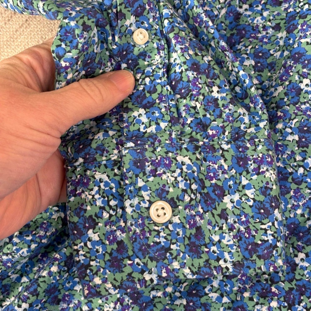 J.Crew Secret Wash Mens‎ XL Blue Green Floral Button Down Shirt Classic Fit - Picture 4 of 9